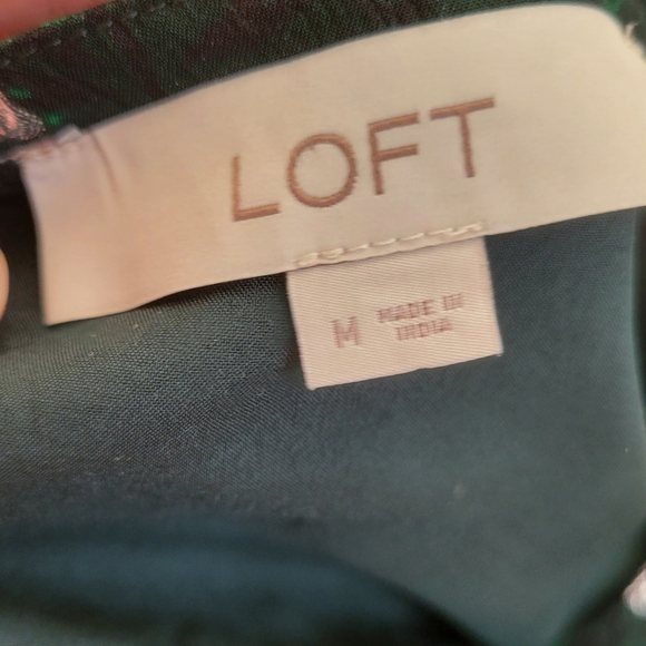 LOFT metallic foil pattern emerald green silver festive party dress puff sleeve - Picture 14 of 15